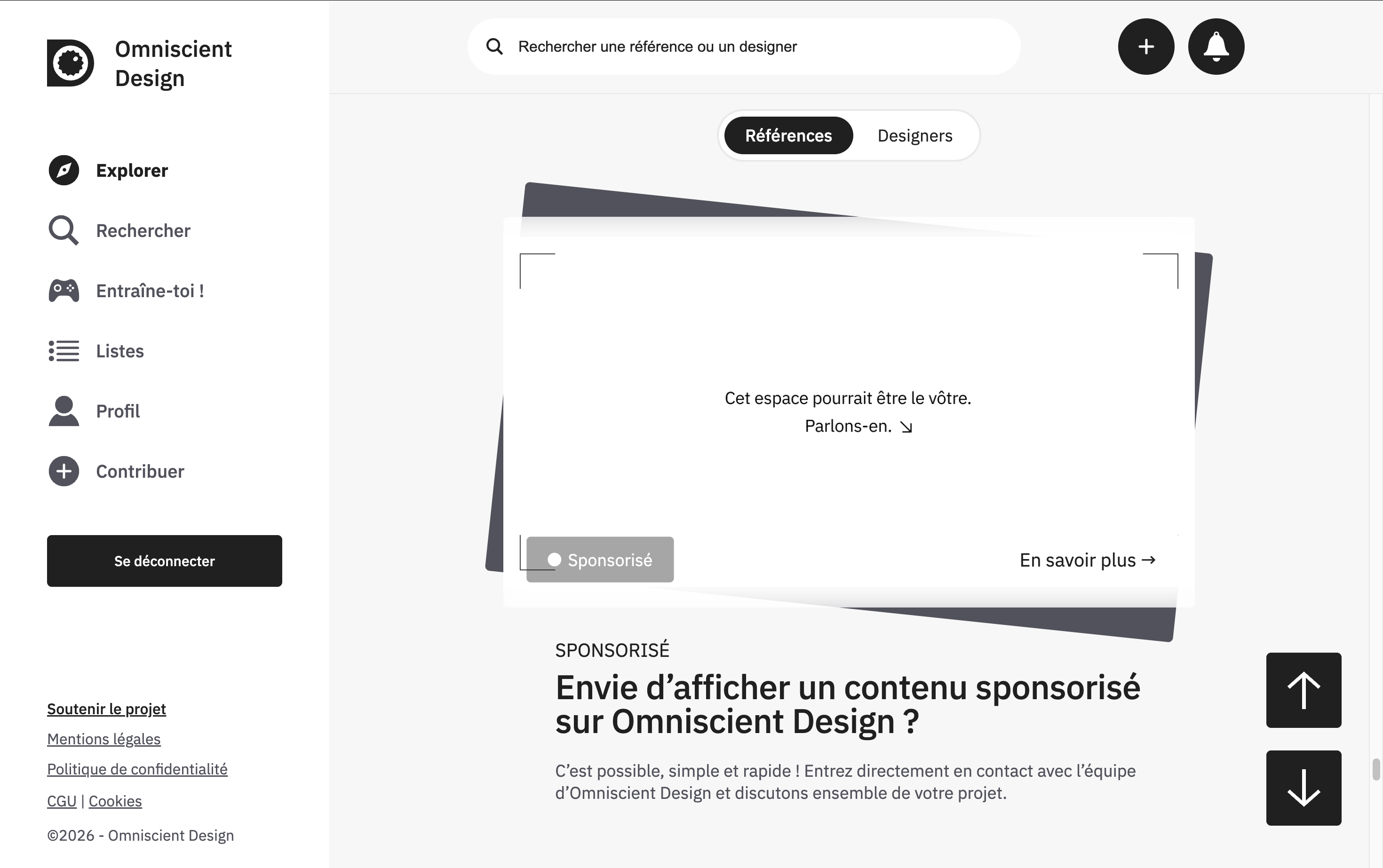 Intégration publicitaire sur la page d'accueil d'Omniscient Design